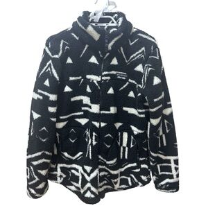 Columbia Black and White Patterned Teddy Fleece Jacket